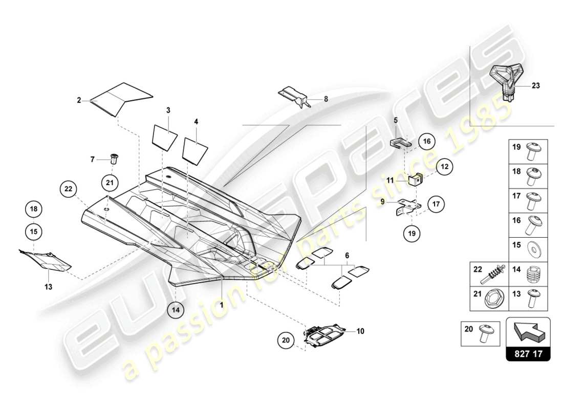 lamborghini sian (2020) coperchio vano motore schema delle parti