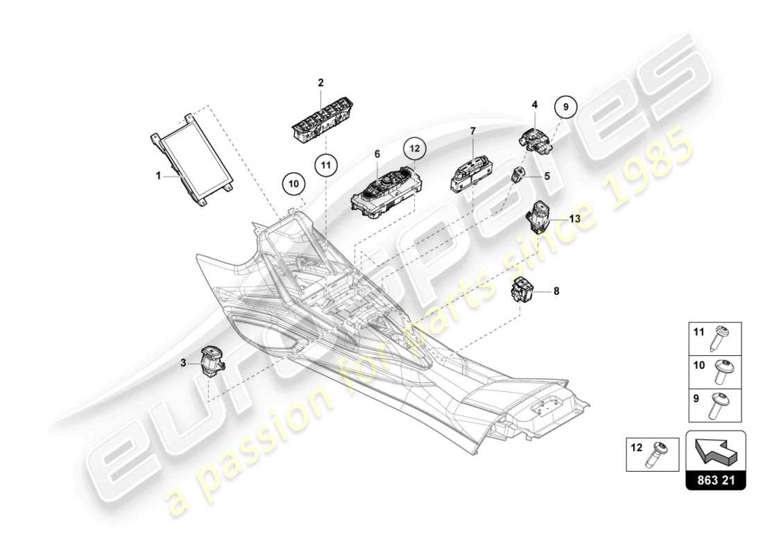 lamborghini sian (2020) tunnel dell'unità interruttore schema delle parti