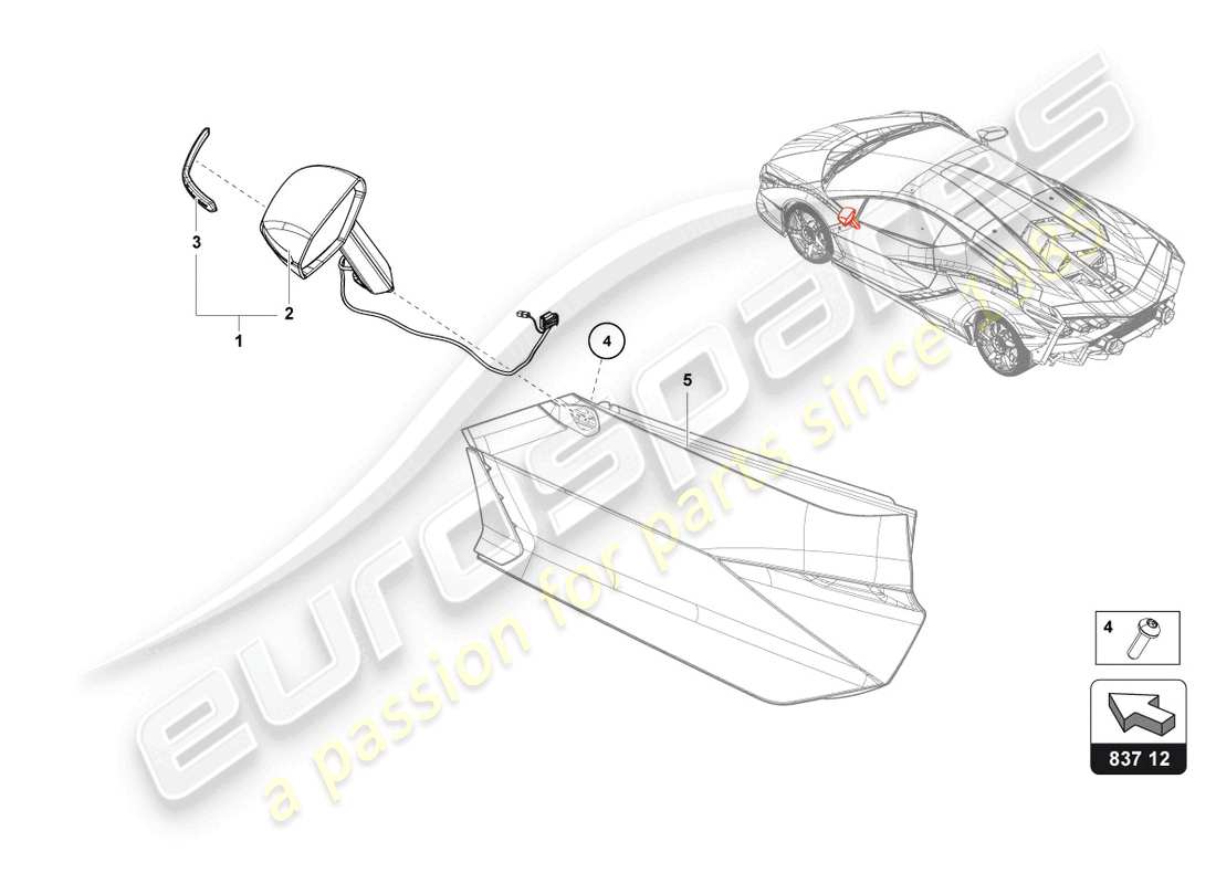 lamborghini sian (2020) specchio esterno diagramma delle parti