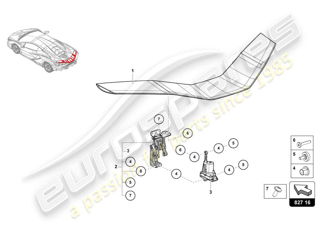 lamborghini sian (2020) schema delle parti spoiler posteriore