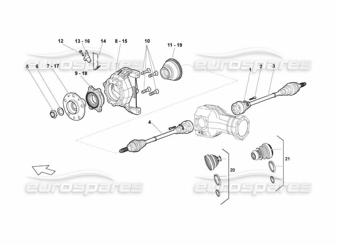 lamborghini murcielago lp670 albero di trasmissione anteriore diagramma delle parti