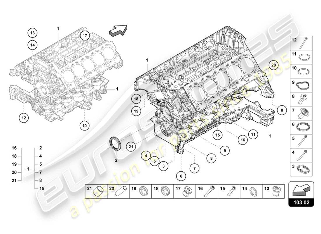 lamborghini evo spyder (2020) blocco motore diagramma delle parti