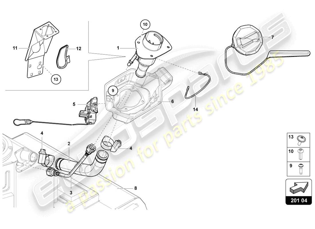 lamborghini lp720-4 coupe 50 (2014) bocchettone di riempimento carburante con restrizione solo per carburante senza piombo diagramma delle parti