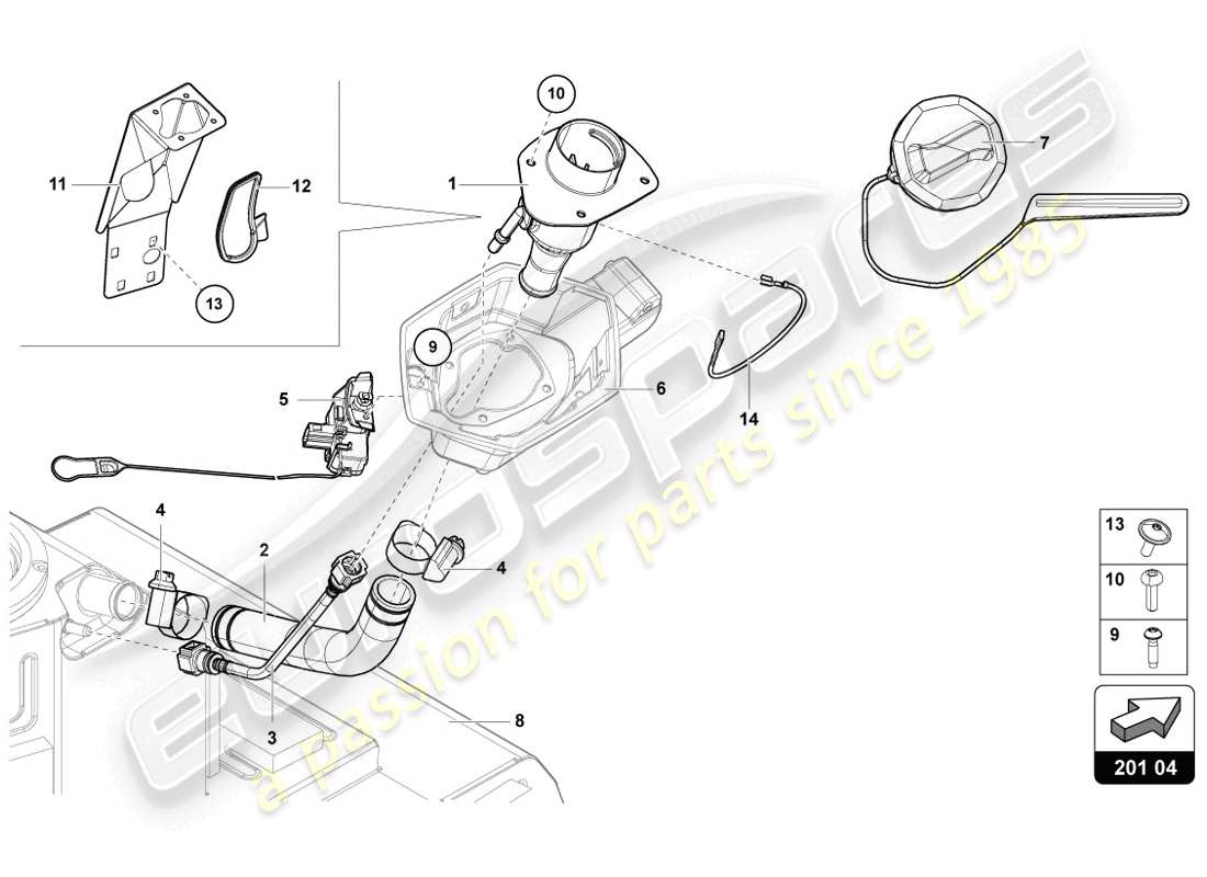 lamborghini lp720-4 coupe 50 (2014) bocchetto del riempimento carburante con restrizione solo per carburante senza piombo diagramma delle parti