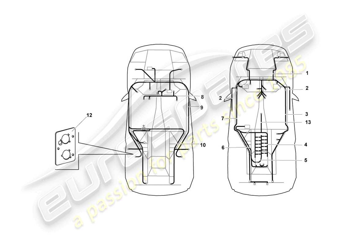 lamborghini murcielago roadster (2006) set di cablaggio centrale schema delle parti