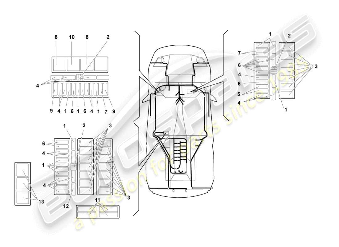 lamborghini murcielago coupe (2003) schema delle parti dell'impianto elettrico centrale