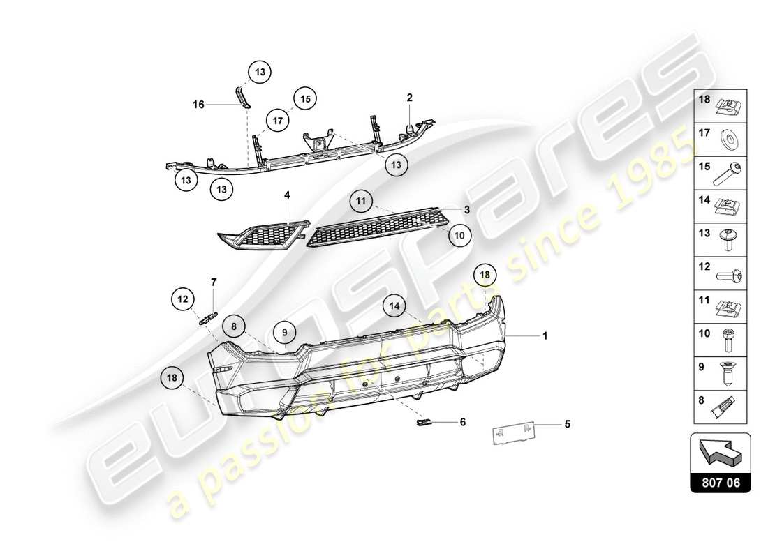 lamborghini lp580-2 coupe (2017) paraurti, schema delle parti complete