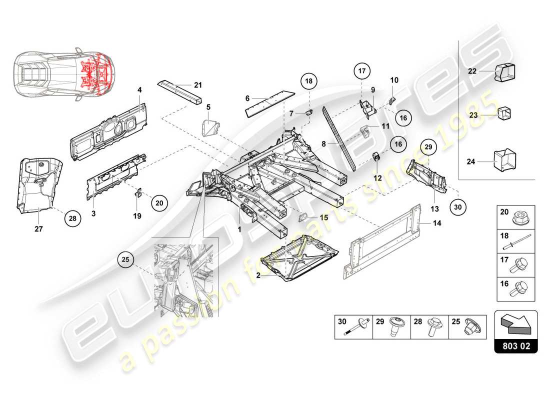 lamborghini evo spyder (2020) schema delle parti del telaio anteriore