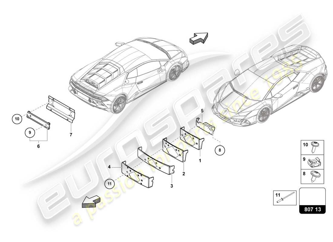 lamborghini evo coupe (2020) portatarga schema delle parti