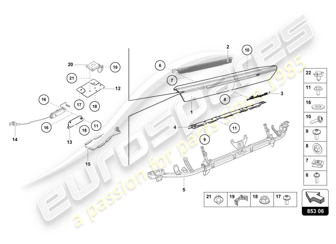 lamborghini lp610-4 coupe (2017) parte superiore del pannello posteriore schema delle parti