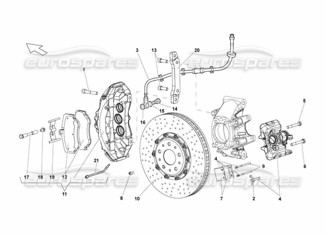 lamborghini murcielago lp670 freni posteriori: diagramma delle parti in carboceramica