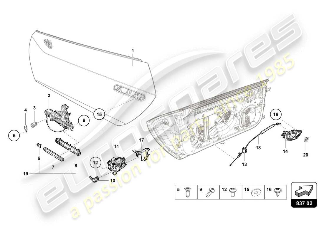 lamborghini evo spyder (2020) maniglie diagramma delle parti