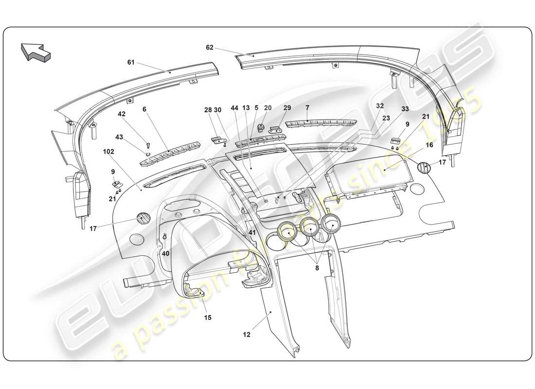 lamborghini super trofeo (2009-2014) interno diagramma delle parti