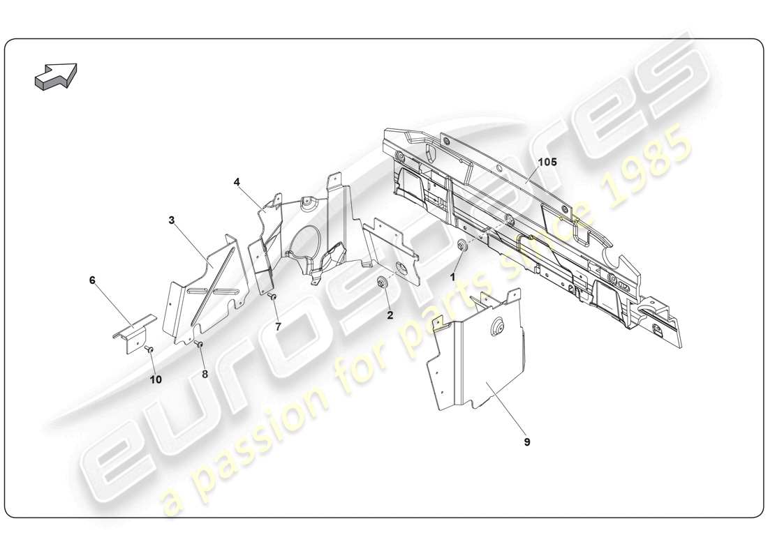 lamborghini super trofeo (2009-2014) scudo termico diagramma delle parti