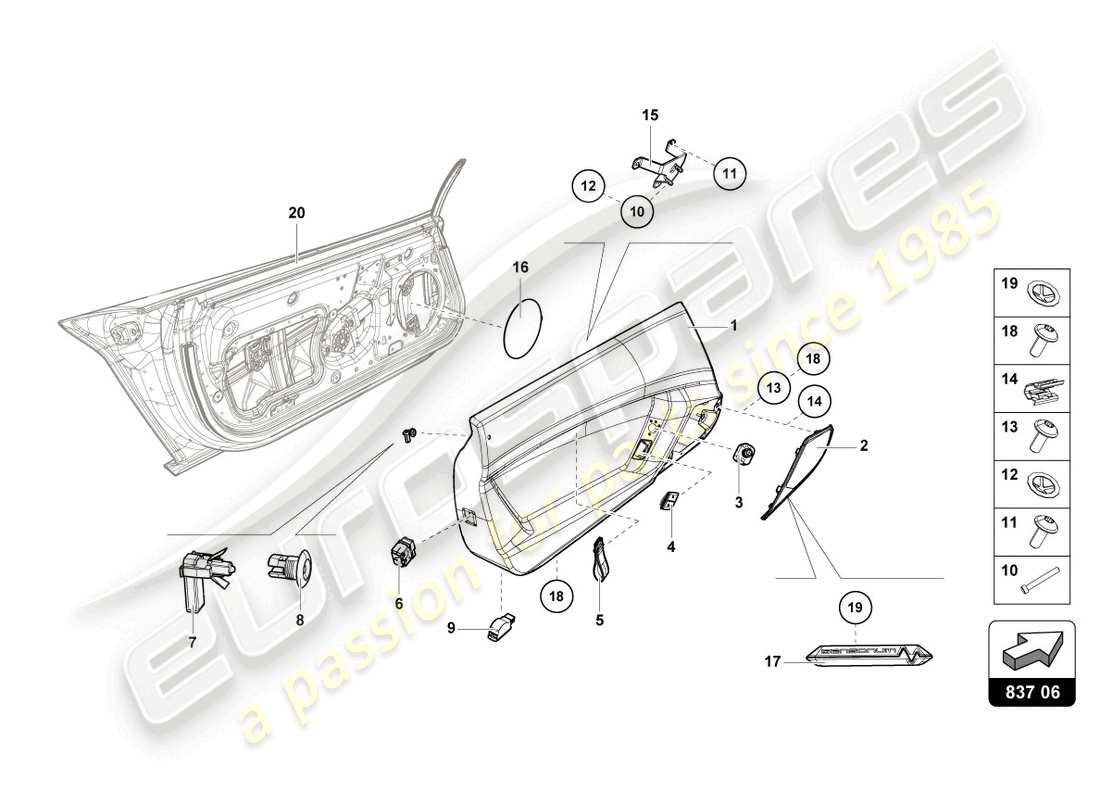 lamborghini lp770-4 svj roadster (2020) schema delle parti del pannello della porta