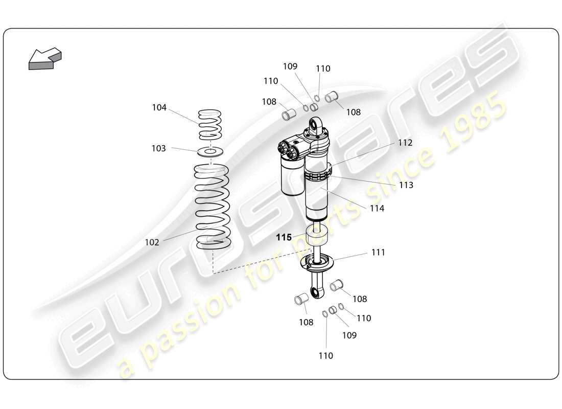 lamborghini super trofeo (2009-2014) diagramma delle parti della sospensione posteriore