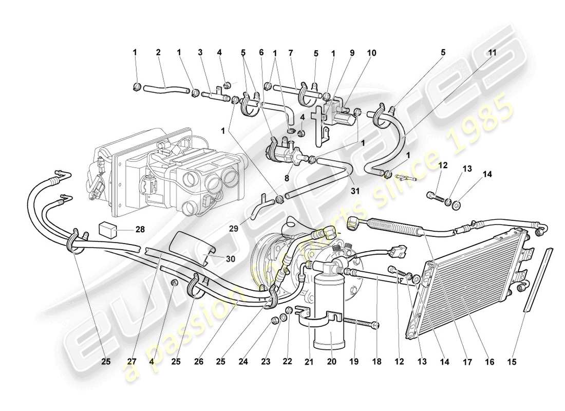 lamborghini murcielago coupe (2002) diagramma delle parti del condensatore a/c