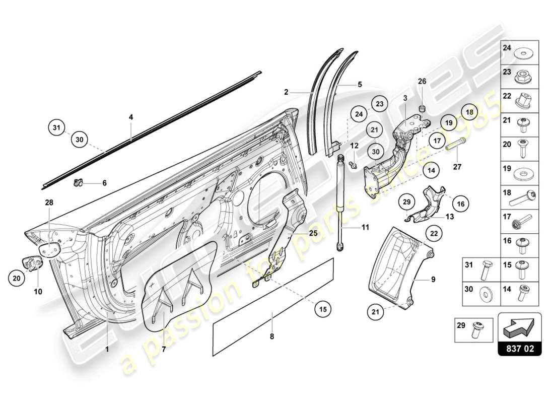 lamborghini lp750-4 sv roadster (2016) schema delle parti portiera conducente e passeggero
