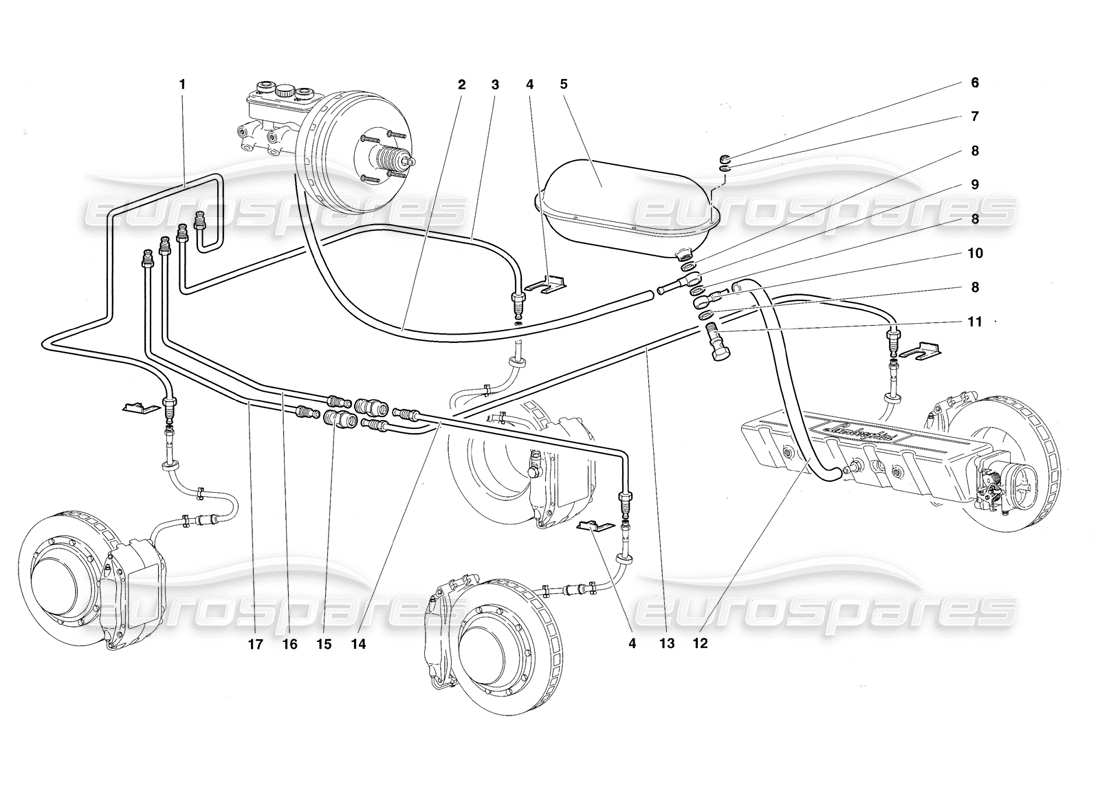lamborghini diablo roadster (1998) schema delle parti del sistema frenante