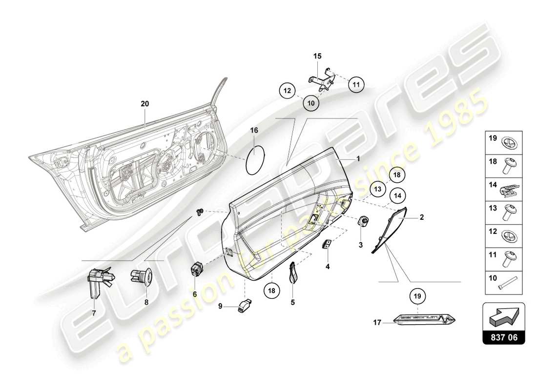 lamborghini lp770-4 svj roadster (2021) schema delle parti del pannello della porta