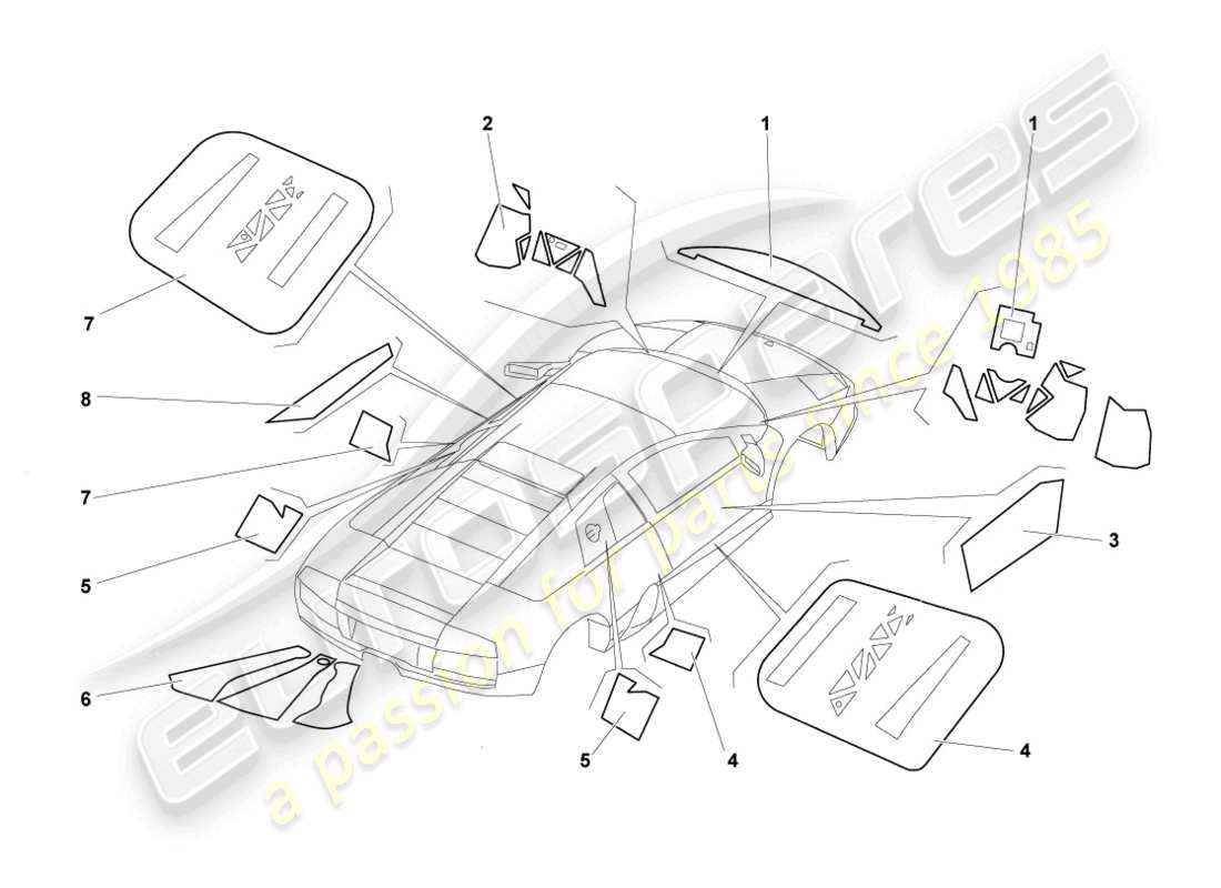 lamborghini murcielago coupe (2003) protezione fiamma rhd diagramma delle parti
