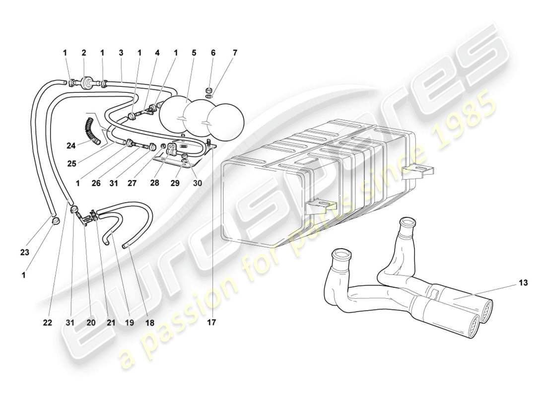 lamborghini murcielago coupe (2003) schema delle parti del sistema di vuoto