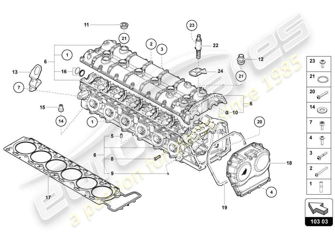 lamborghini 2014 (lp720-4 coupe 50) testa cilindro con prigionieri e manicotti di centraggio schema delle parti