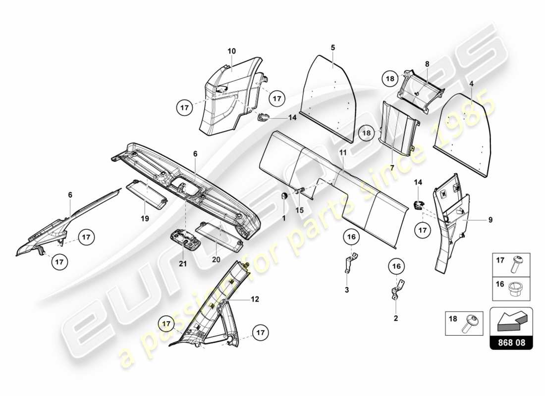 lamborghini centenario roadster (2017) decorazione interna schema delle parti