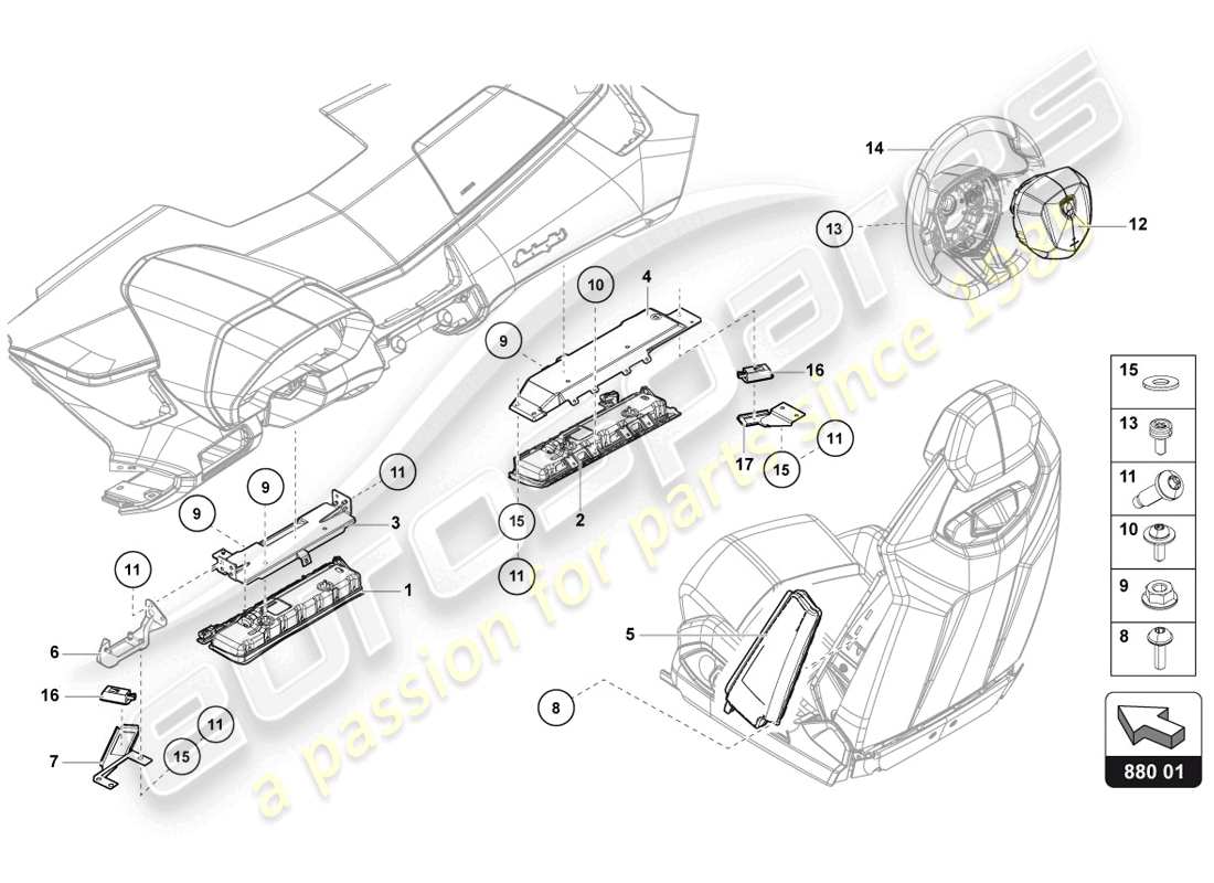 lamborghini 2014 (lp720-4 coupe 50) schema delle parti dell'unità airbag