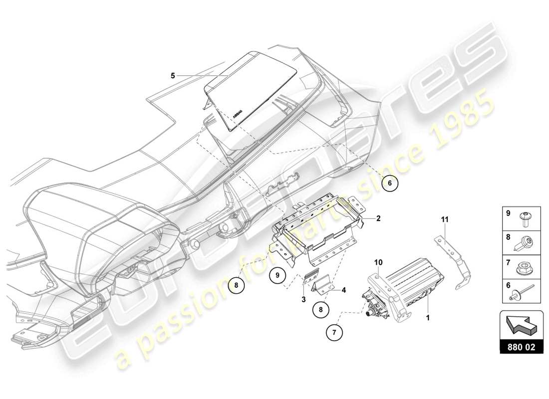 lamborghini 2014 (lp720-4 coupe 50) schema delle parti dell'unità airbag