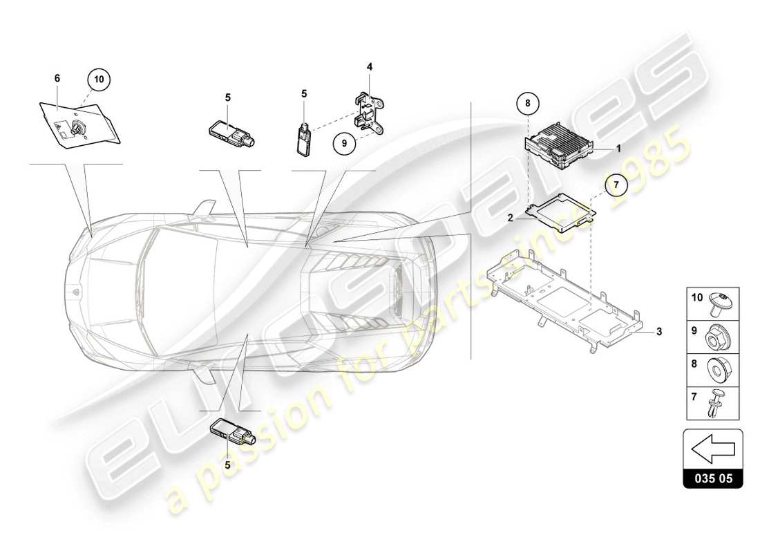 lamborghini evo spyder (2020) aerea diagramma delle parti