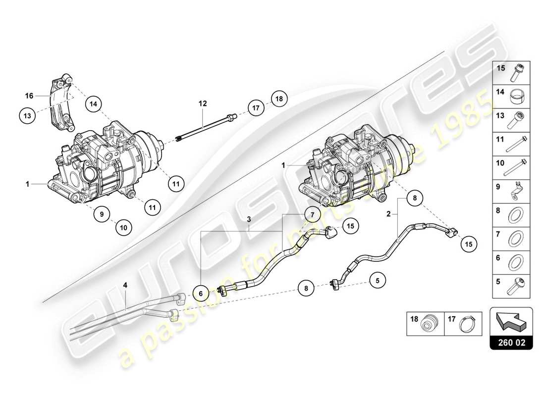 lamborghini 2018 (lp610-4 coupe) diagramma delle parti del compressore a/c