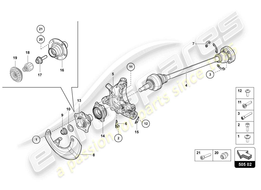lamborghini 2015 (lp700-4 roadster) schema delle parti dell'albero di trasmissione posteriore