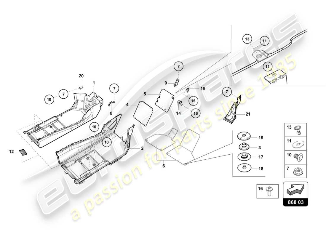 lamborghini performante spyder (2020) piastra isolante acustica interna diagramma delle parti