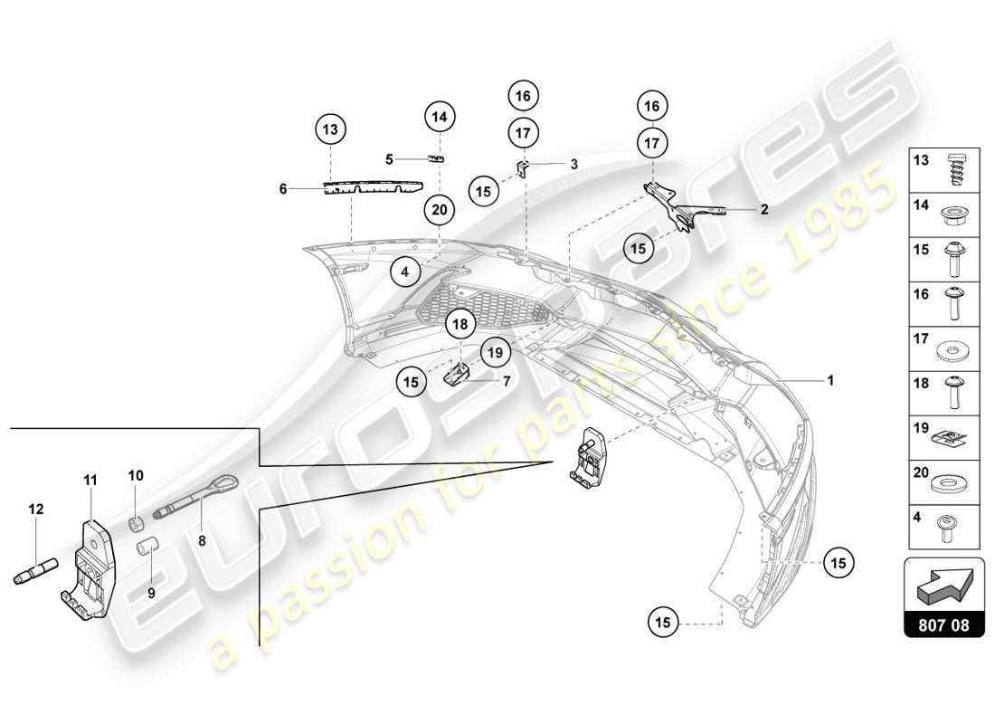 lamborghini 2014 (lp720-4 coupe 50) diagramma delle parti del paraurti