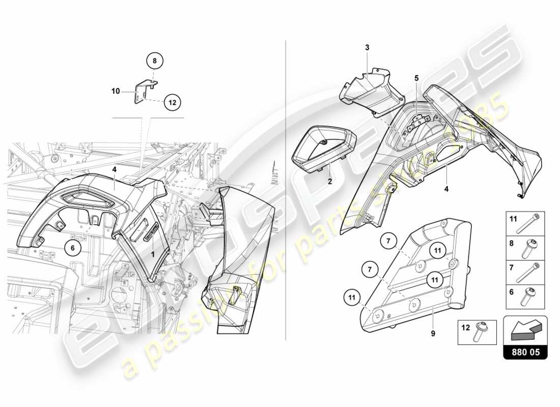 lamborghini centenario roadster (2017) schema delle parti della protezione antiribaltamento