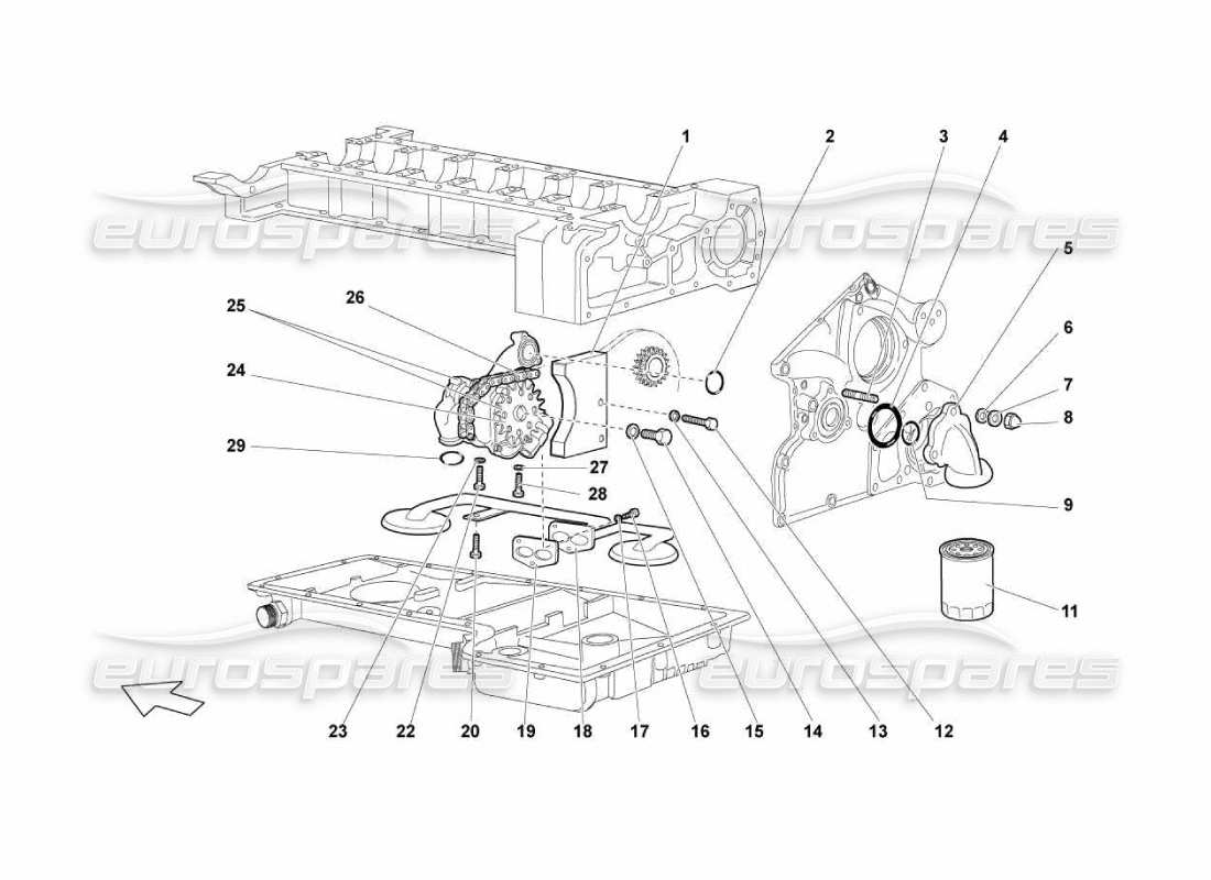 lamborghini murcielago lp670 pompa dell'olio motore diagramma delle parti