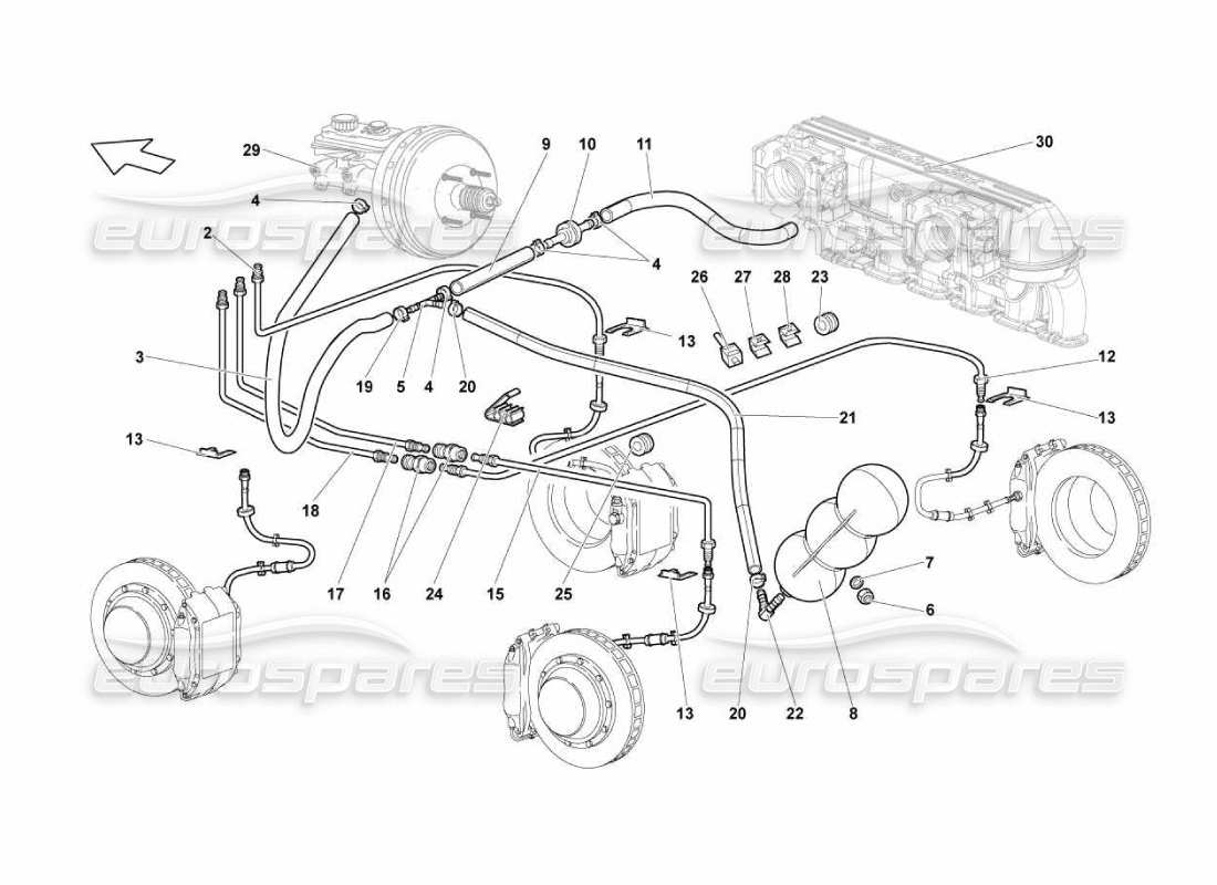 lamborghini murcielago lp670 sistema di frenaggio diagramma delle parti