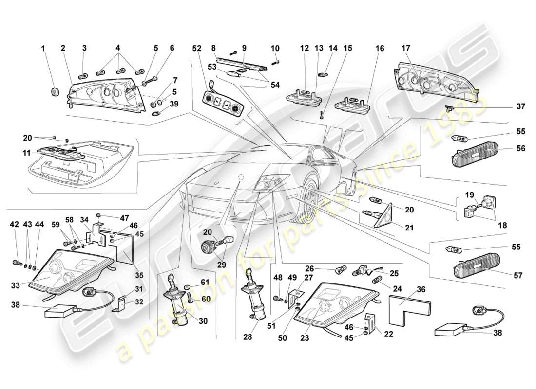 lamborghini murcielago coupe (2003) illuminazione diagramma delle parti