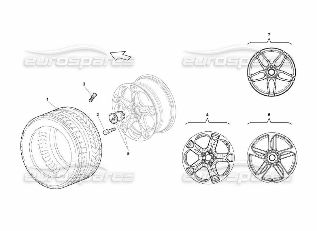 lamborghini murcielago lp670 diagramma delle parti dei pneumatici anteriori