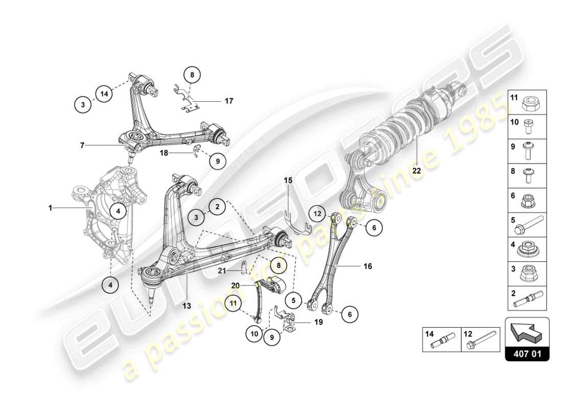 lamborghini lp700-4 coupe (2017) schema delle parti sospensione anteriore