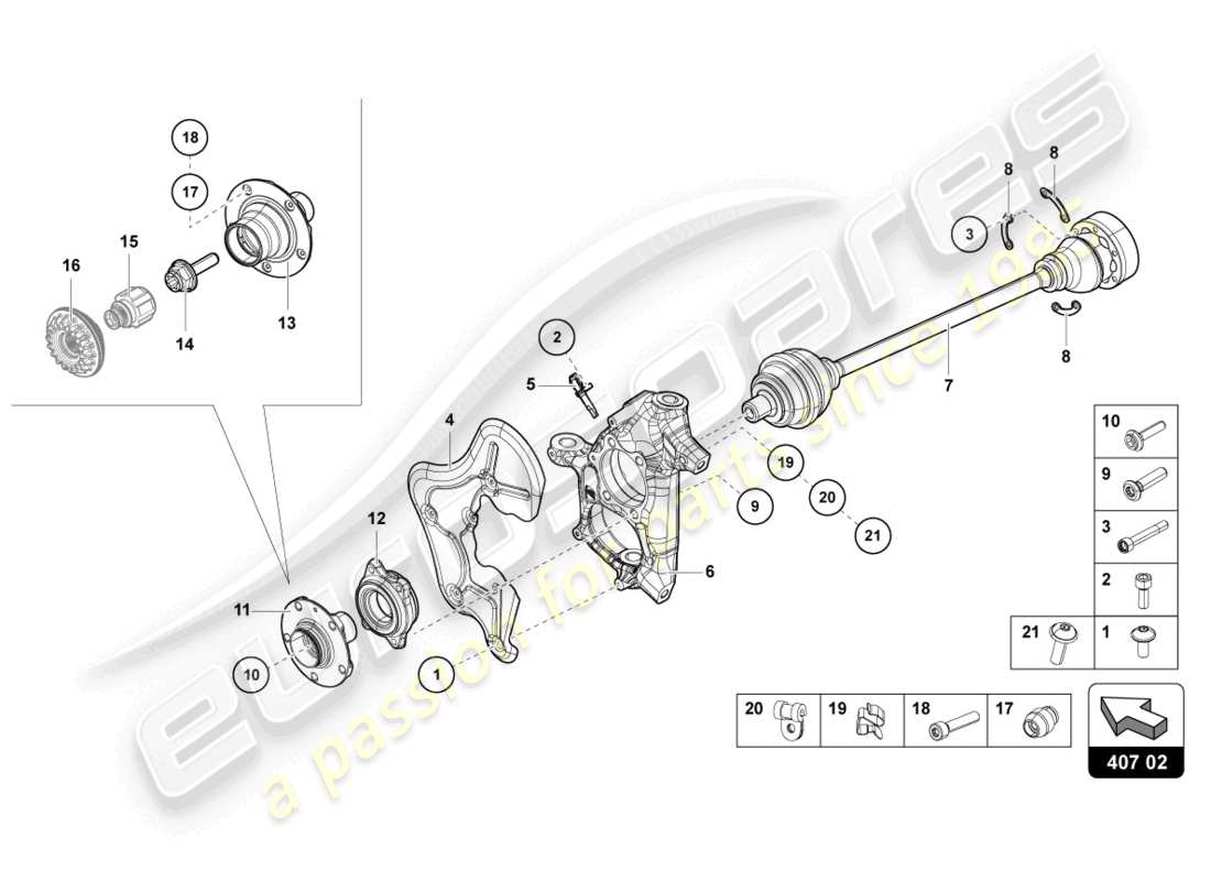 lamborghini lp700-4 coupe (2017) schema delle parti anteriori dell'albero di trasmissione