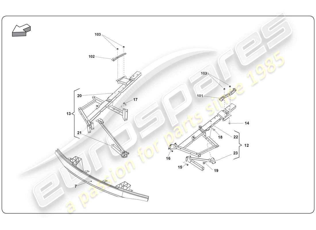 un diagramma delle parti dal catalogo delle parti del Lamborghini Super Trofeo (2009-2014).