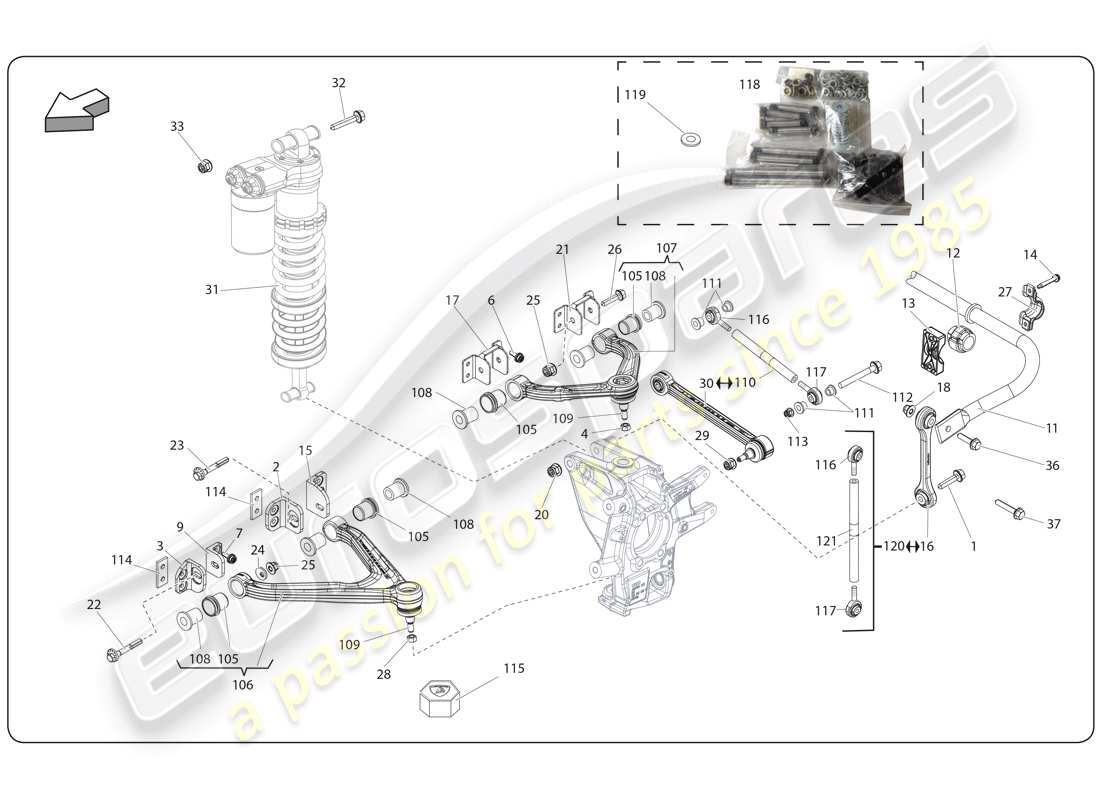 un diagramma delle parti dal catalogo delle parti del Lamborghini Super Trofeo (2009-2014).