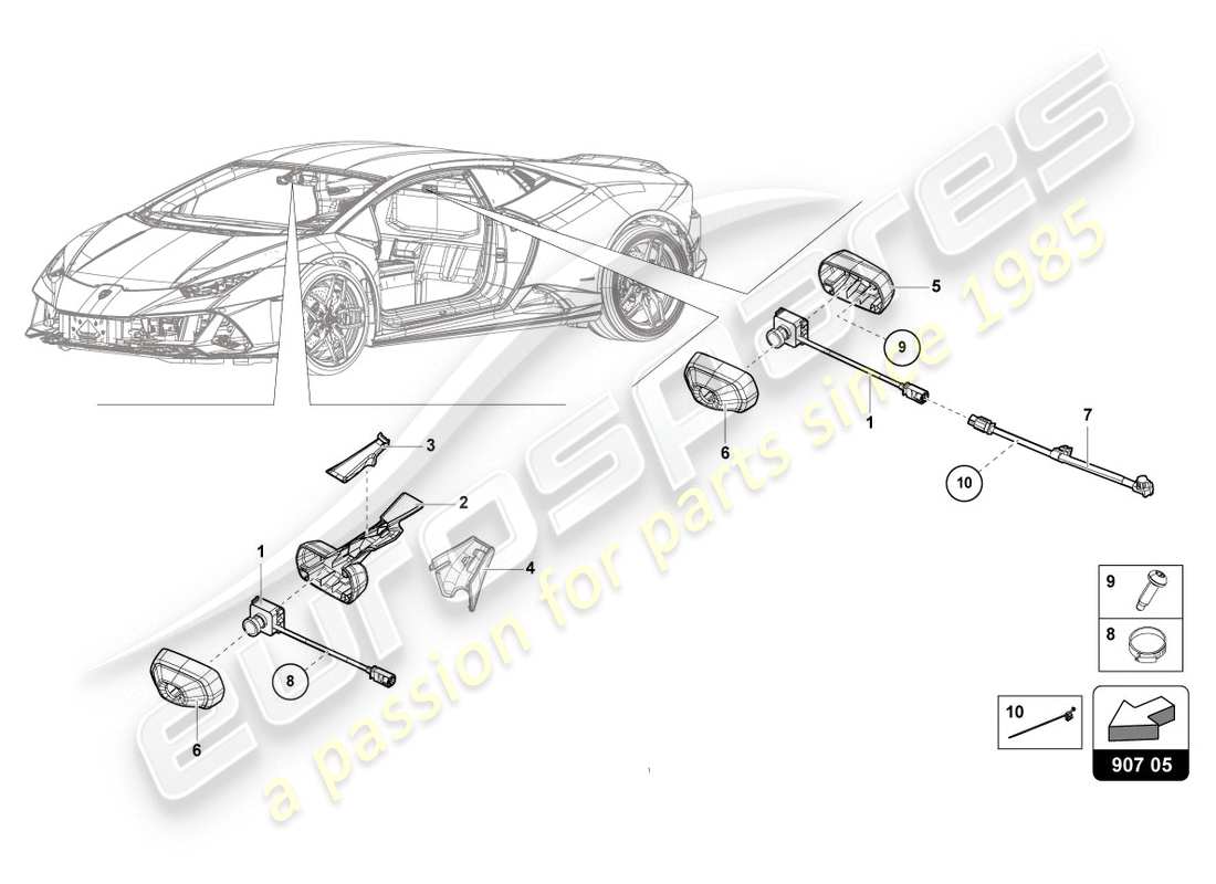 uno schema delle parti dal catalogo delle parti Lamborghini Evo Coupe (2020)