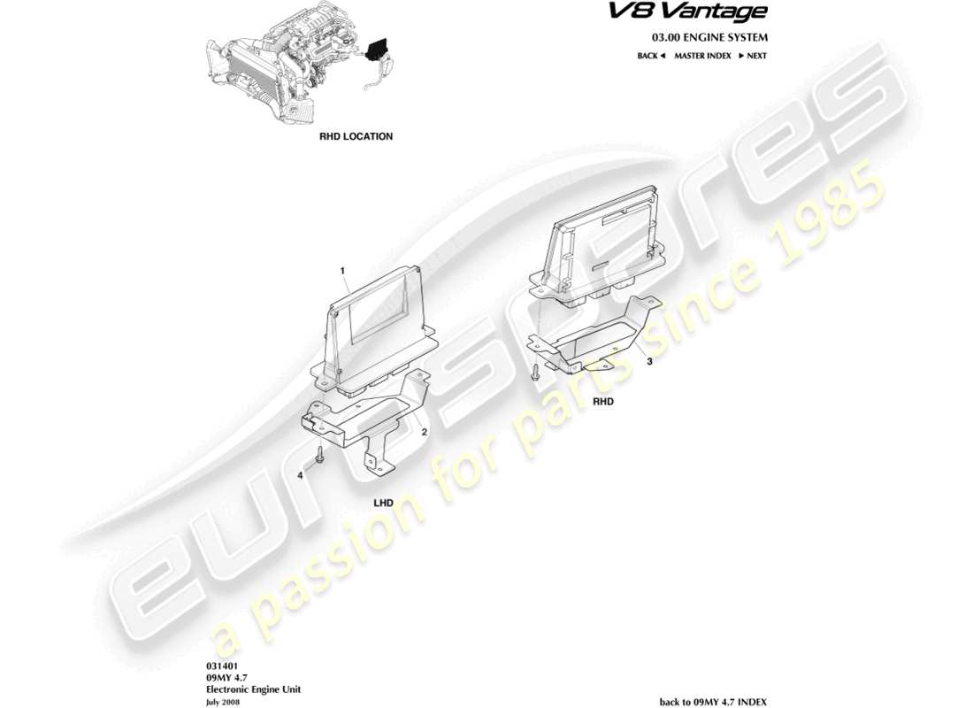 aston martin v8 vantage (2012) diagramma delle parti del controllo elettronico del motore