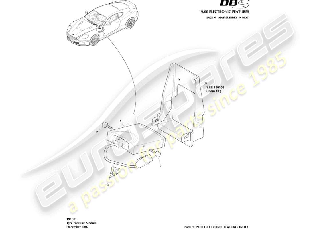 aston martin dbs (2014) reifendruckmodul teilediagramm