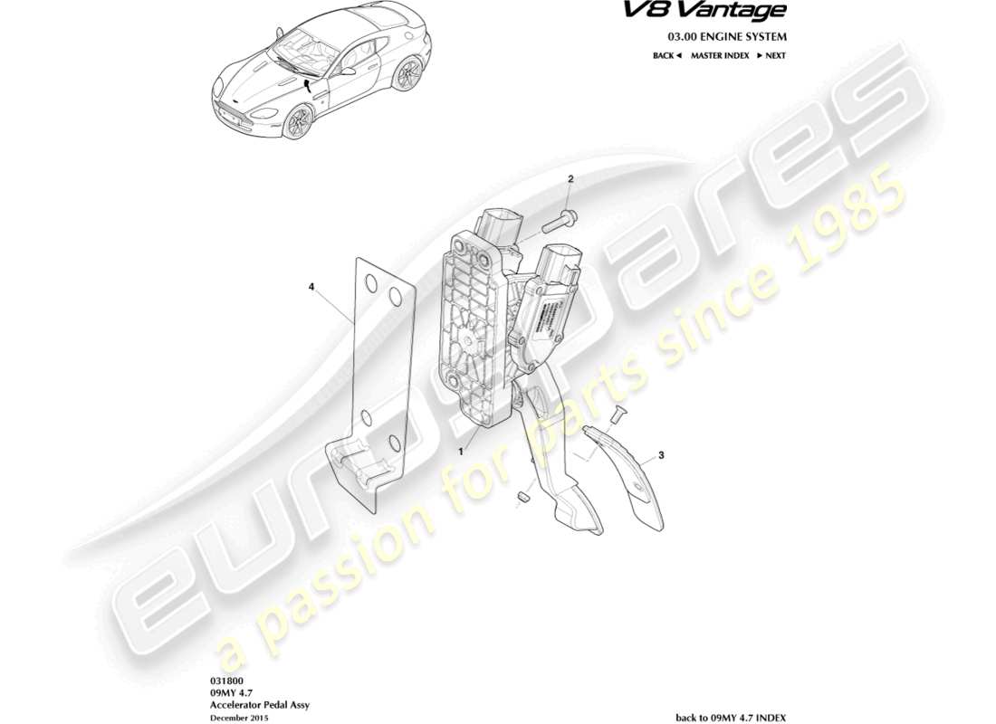 aston martin v8 vantage (2012) pedale acceleratore schema delle parti