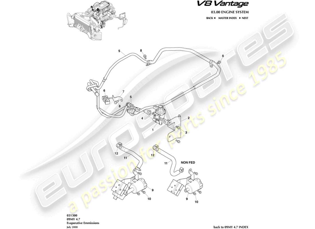 aston martin v8 vantage (2012) diagramma delle parti delle emissioni evaporative
