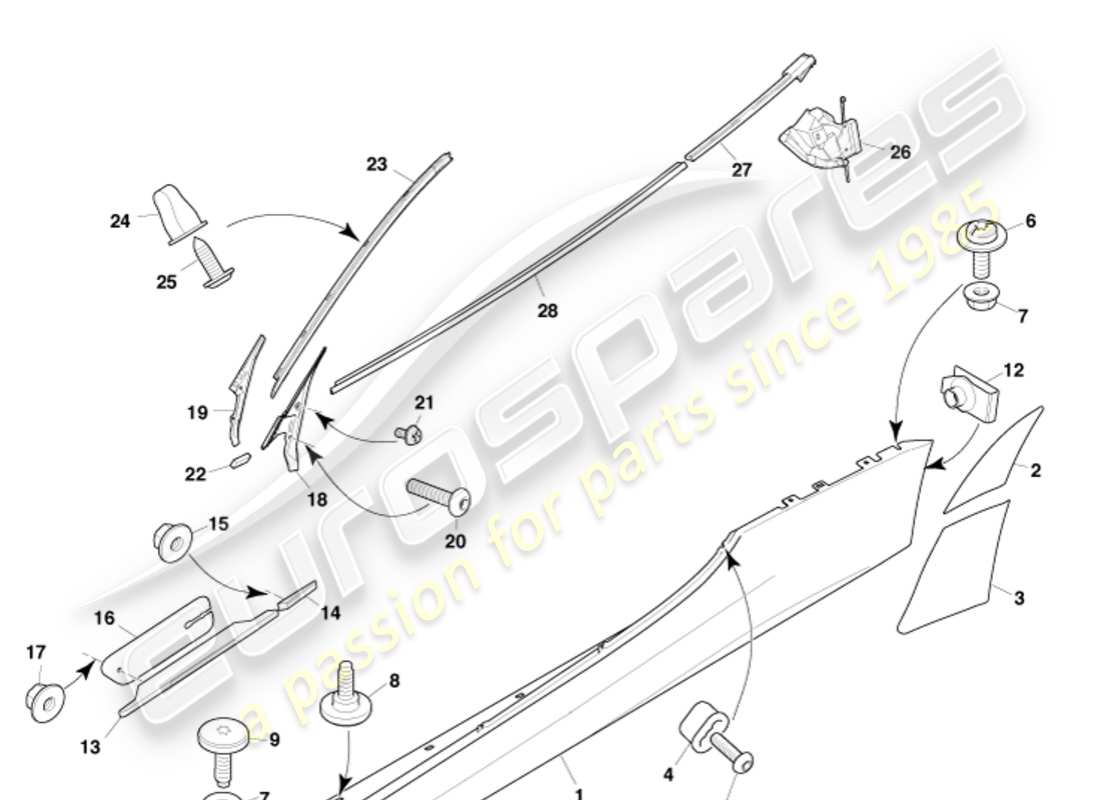 aston martin dbs (2011) carrozzeria e finiture laterali, volante diagramma delle parti